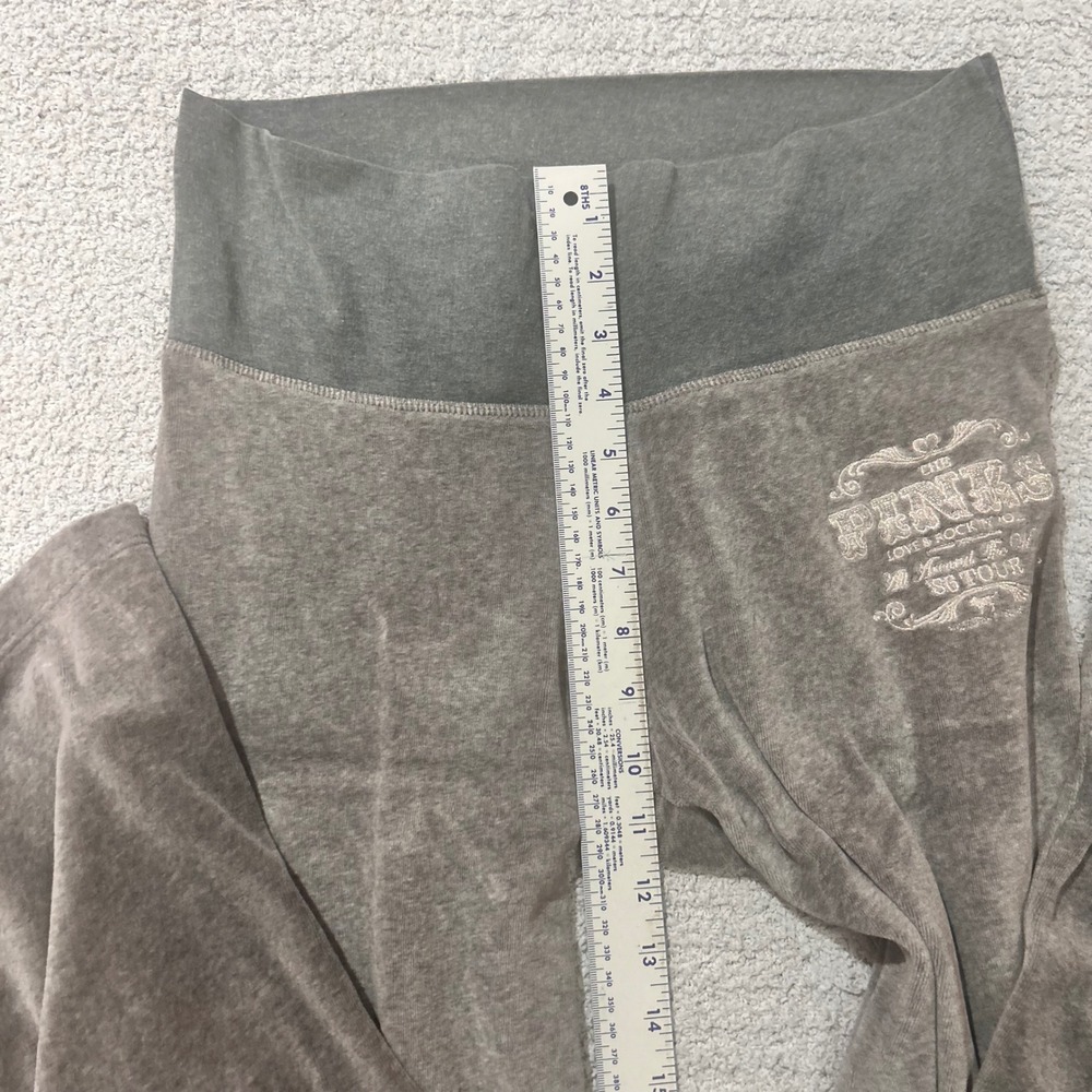 VS Pink Yoga Pants 2005 Velour XS Grey Y2K McBling Flare Foldover Loungewear - Picture 5 of 14